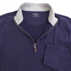 UNTUCKit Mens Quarter Zip 1/4 Pullover Sweater Navy Blue Cotton Blend XL